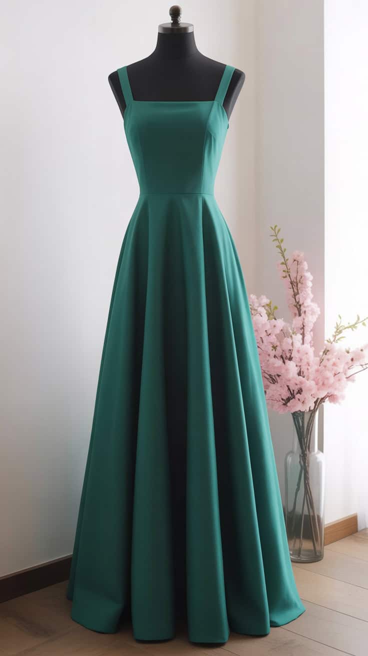 a full length emerald green formal