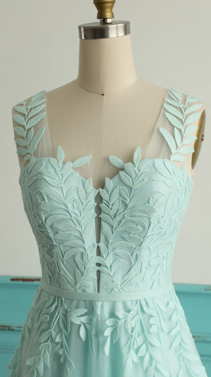 a mint green formal dress displayed on a x3S6h8IPRHiU5Sr4MOouZw ypgz