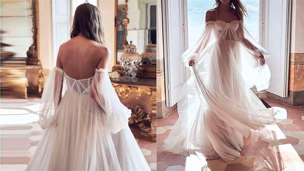 Bridal Puffy Sleeve Handmade Wedding Dress