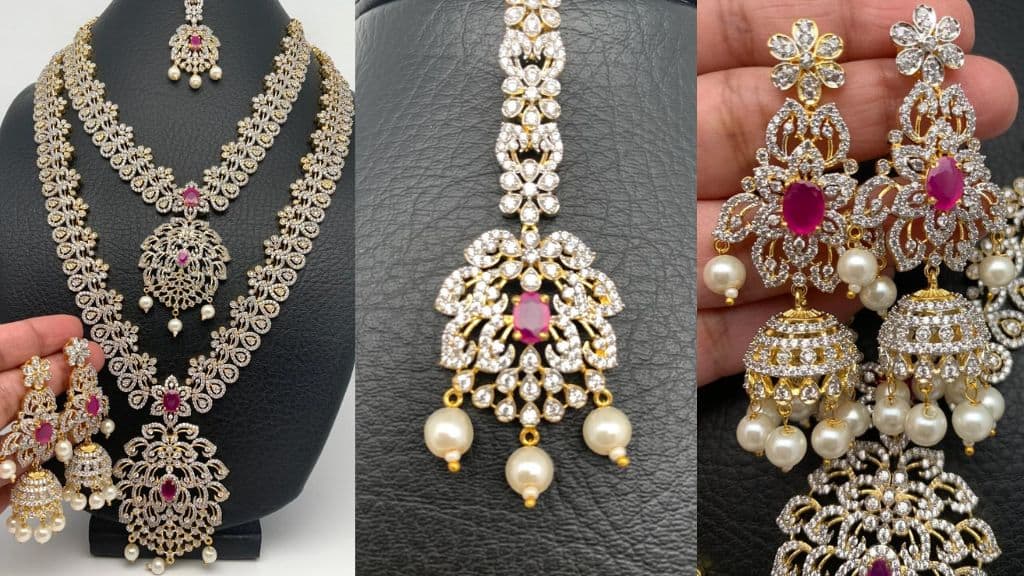Red Ruby Long and Short Indian Bridal Necklace Set