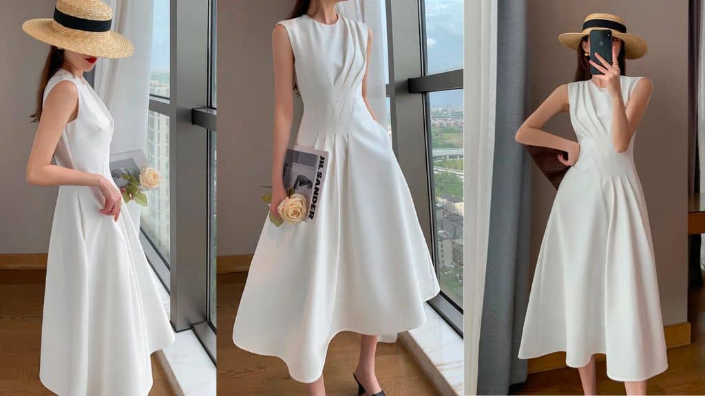 Pleated Elegant Sleeveless Midi Dress