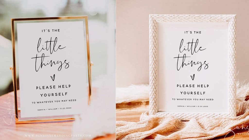 Minimalist Wedding Bathroom Basket Sign