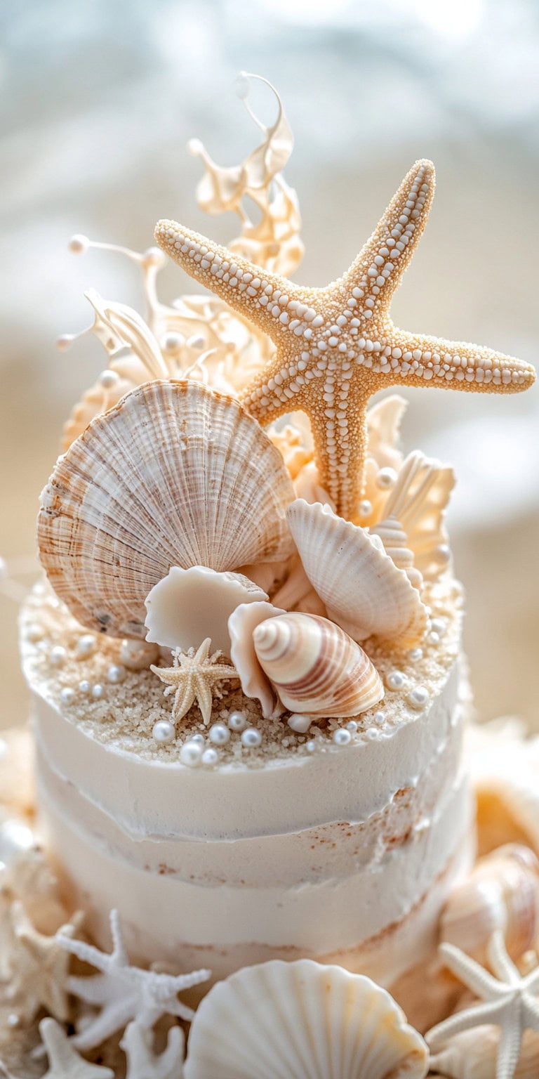 Beach Wedding Cake Topper With Pearl Accents