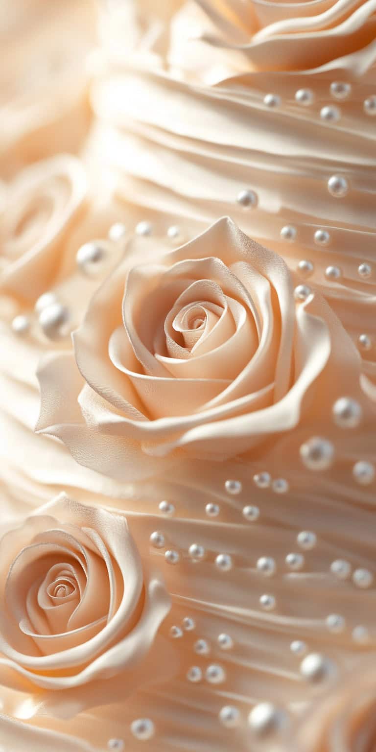 Beautiful Wedding Cake With Pearly Rows and Faux Roses