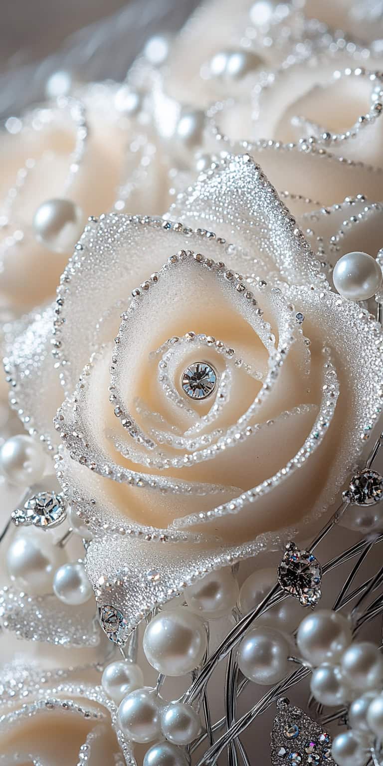 Captivating Silver Rose Pearl Cake Topper