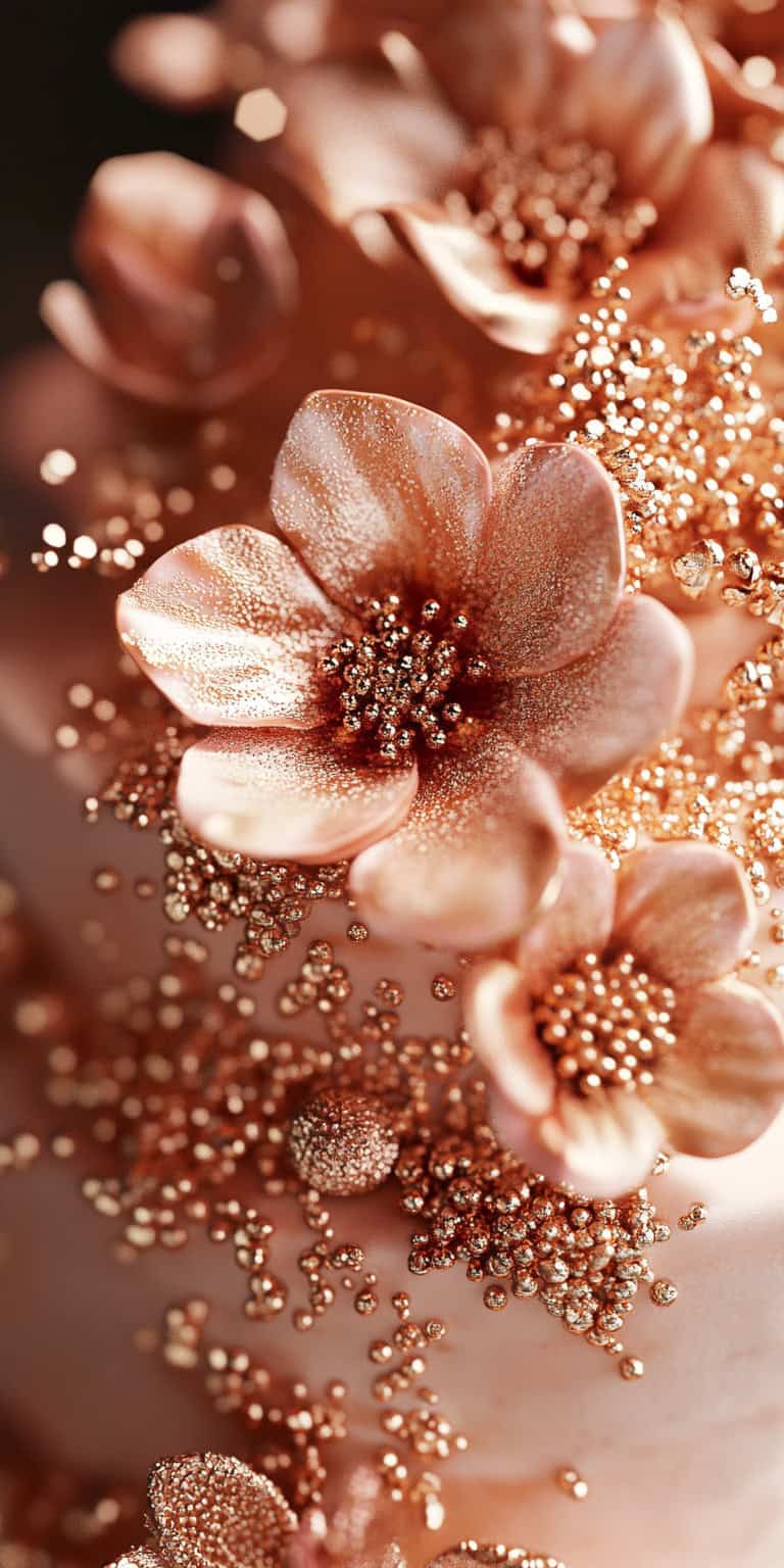 Modern Metallic Cake With Vintage Rose Gold Pearls
