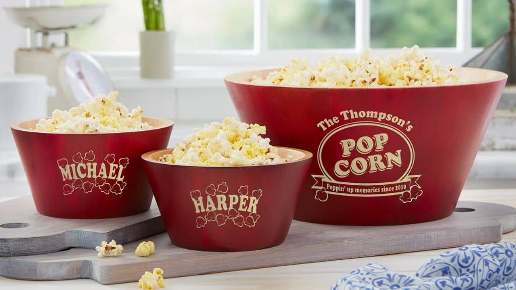 Popcorn Night Bamboo Personalized Bowl