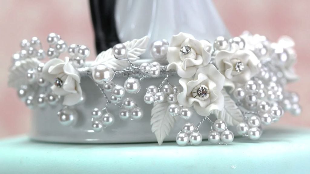 Silver Rose Pearl Cake Topper Base