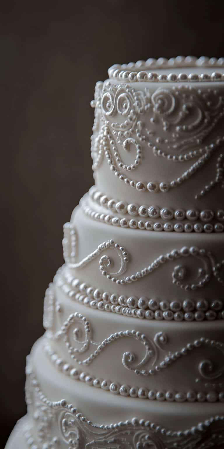Trendy Pearl Tiers on Faux Wedding Cake