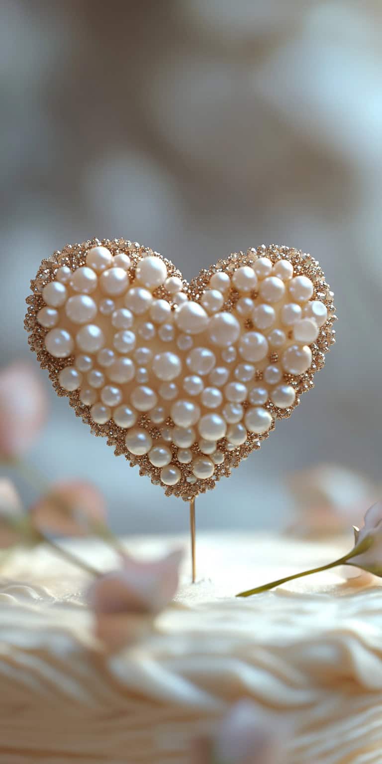 Vintage Pearl Heart Cake Topper