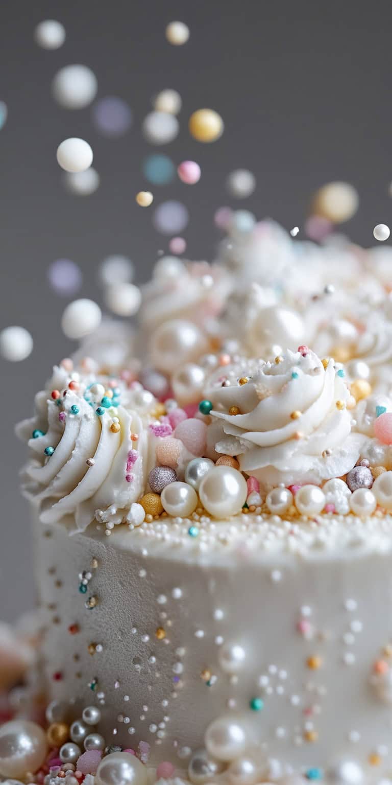 Wedding Cake Sprinkled With Eye Catching Edible Pearls
