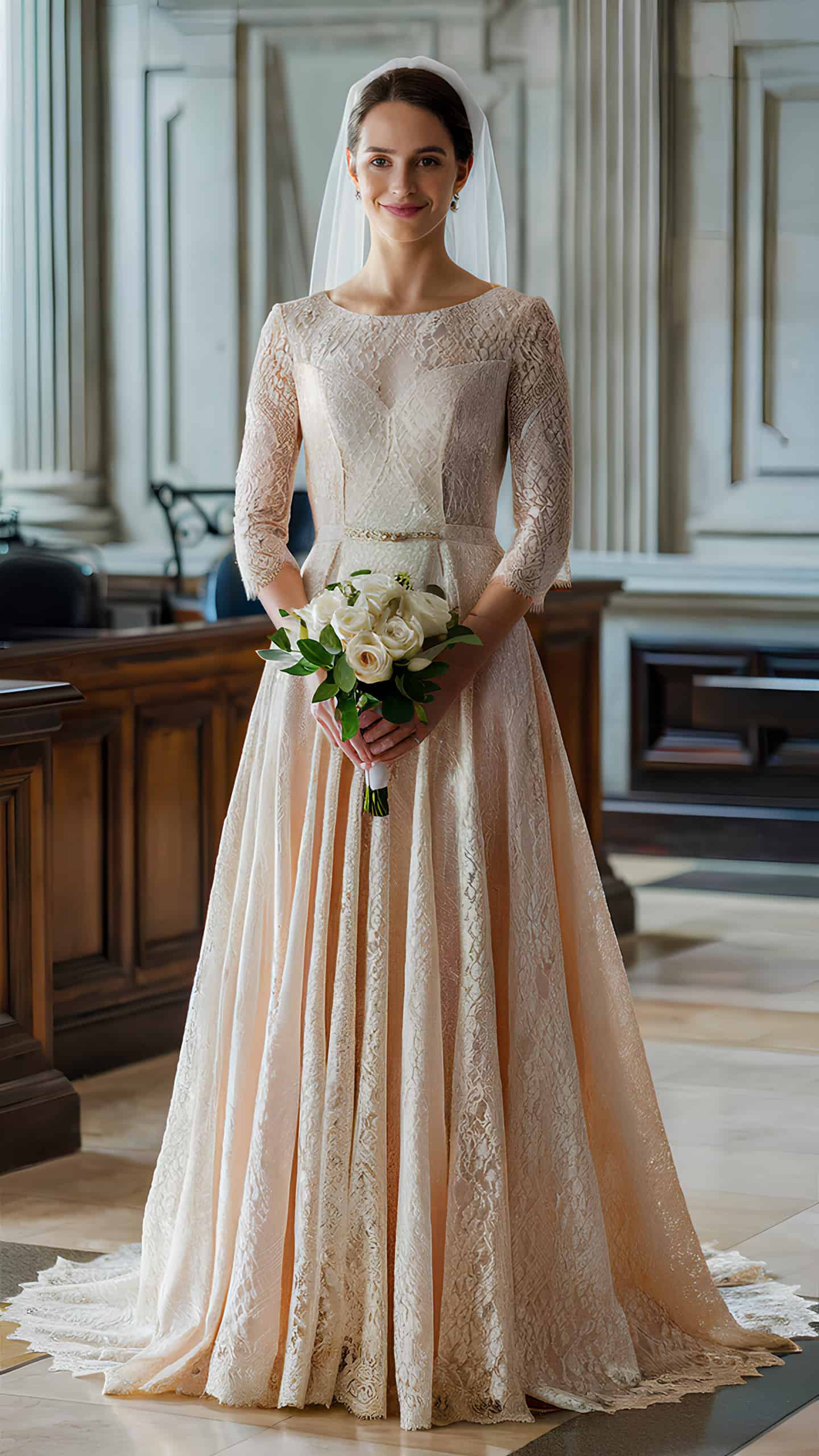 Bride in an a-line lace dress