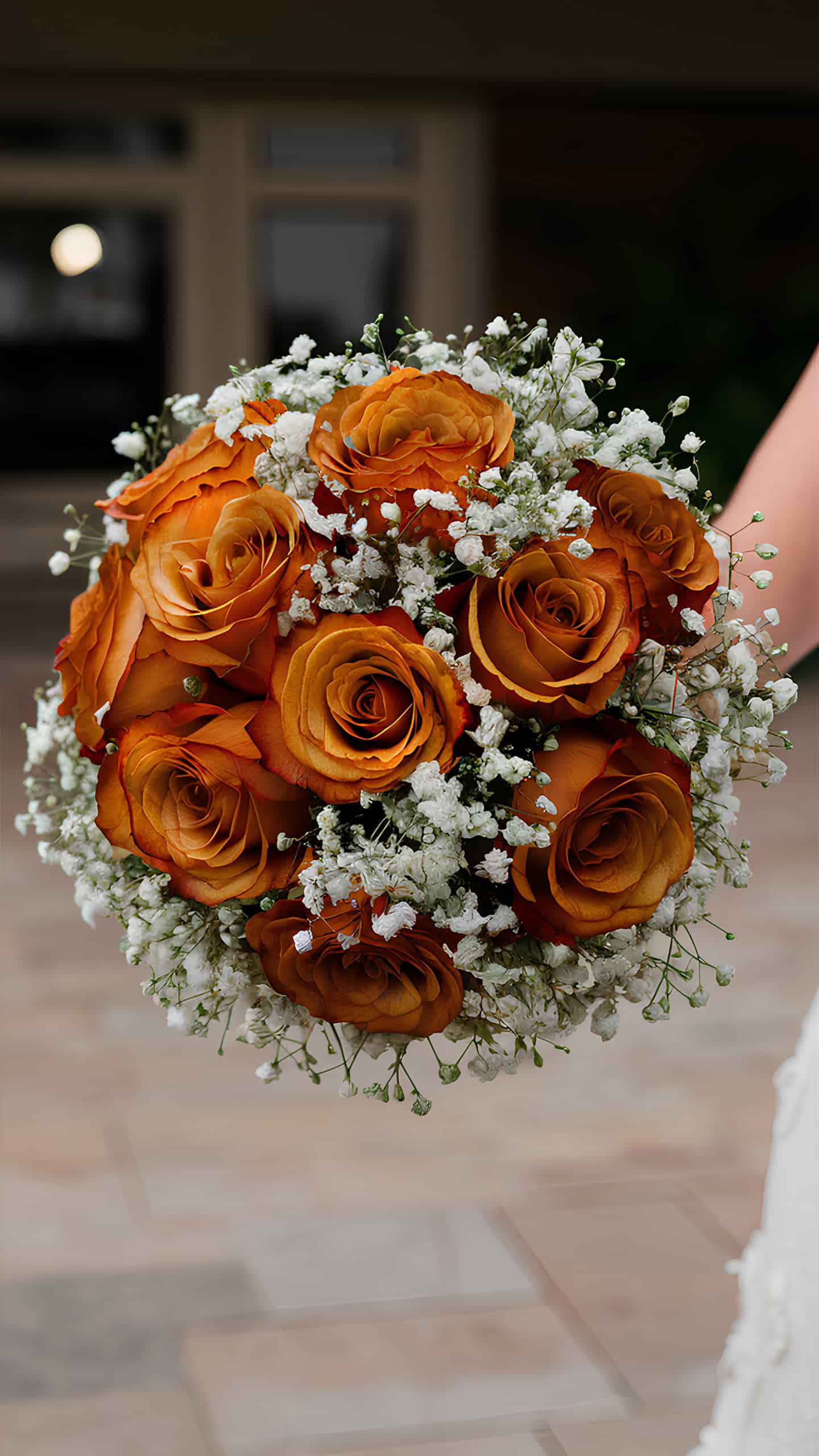 Amber Roses with Baby's Breath