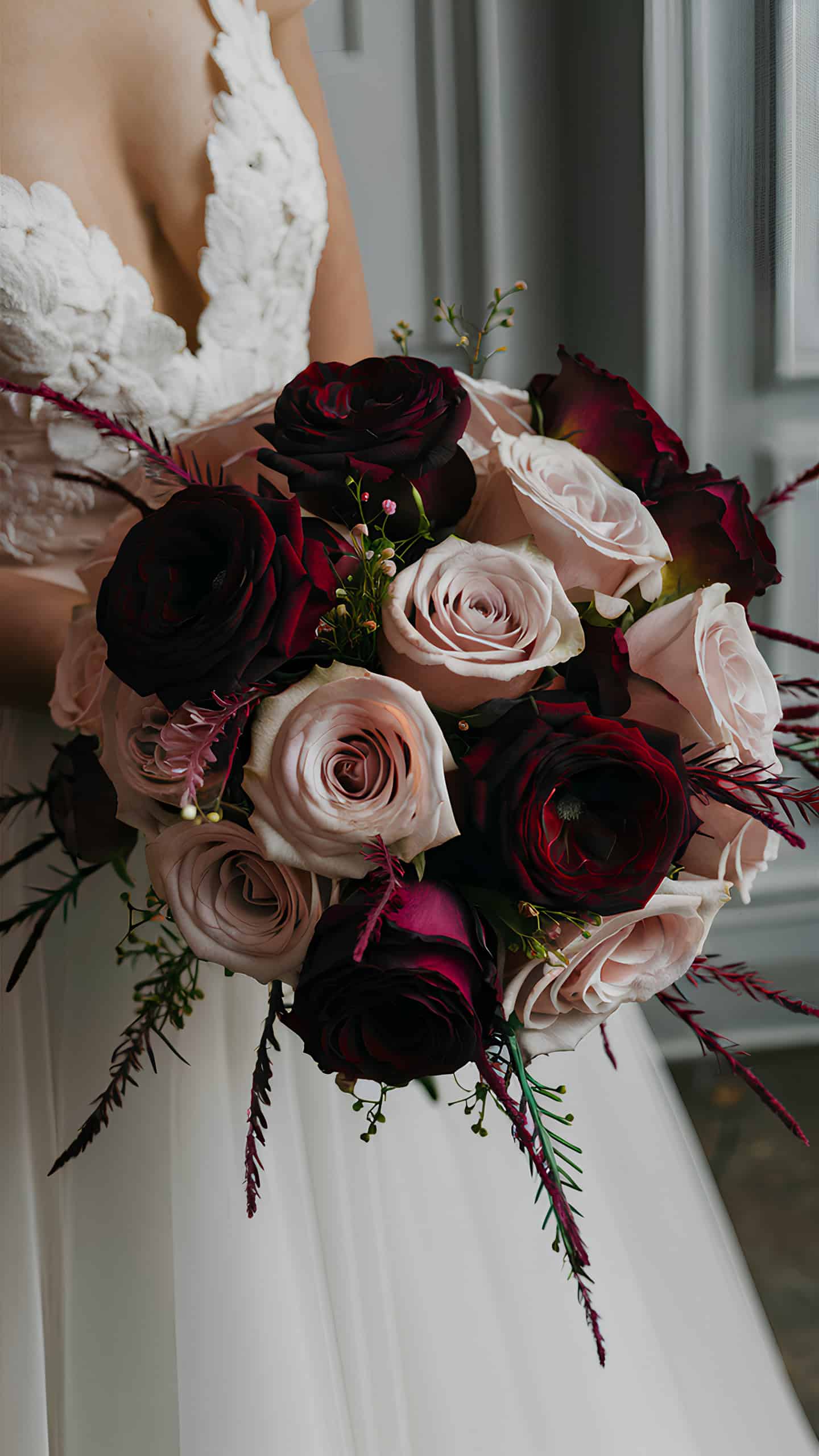 Burgundy and Blush Garden Roses