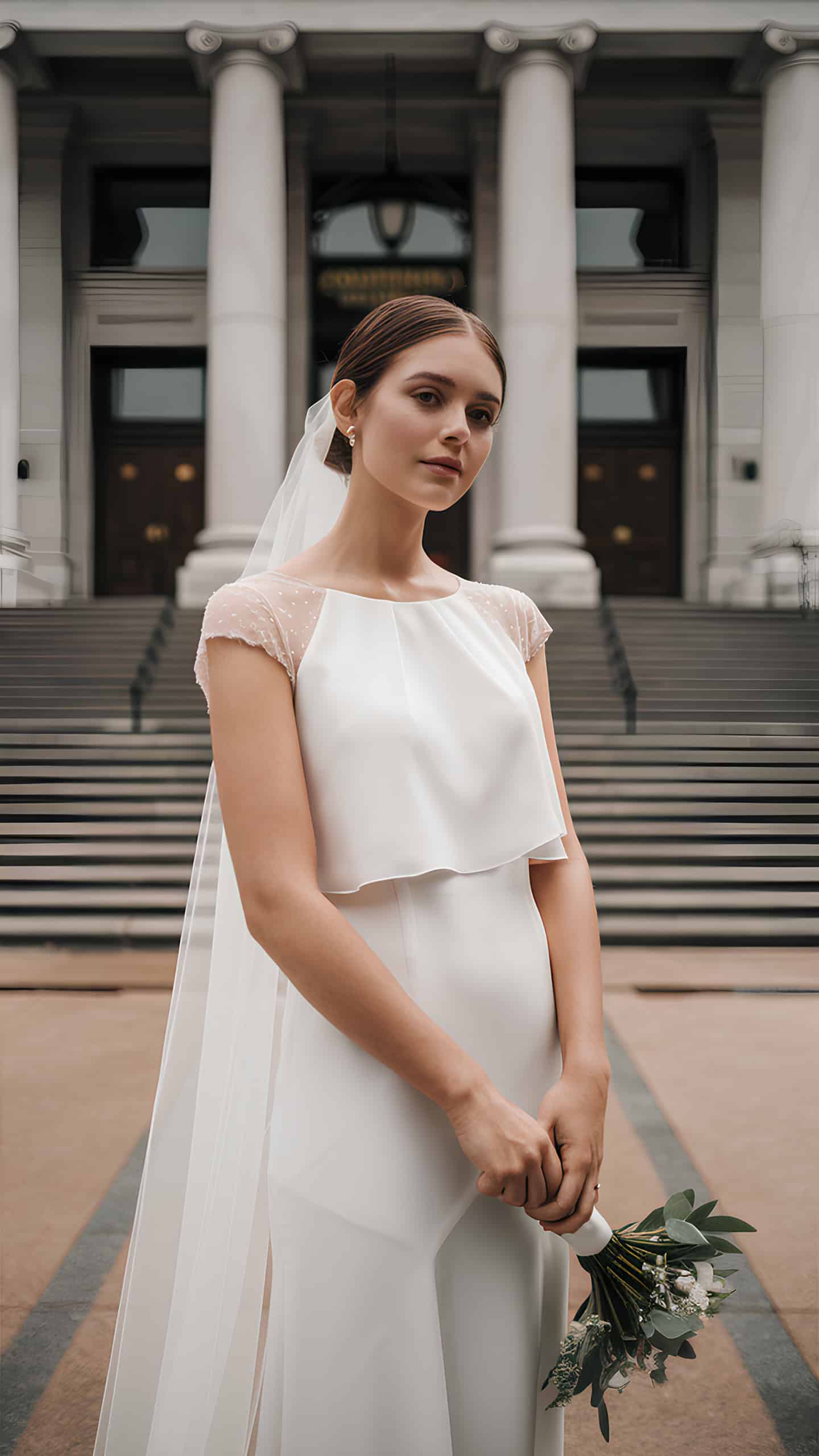 Bride in a Cap Sleeve Dress with Overlay