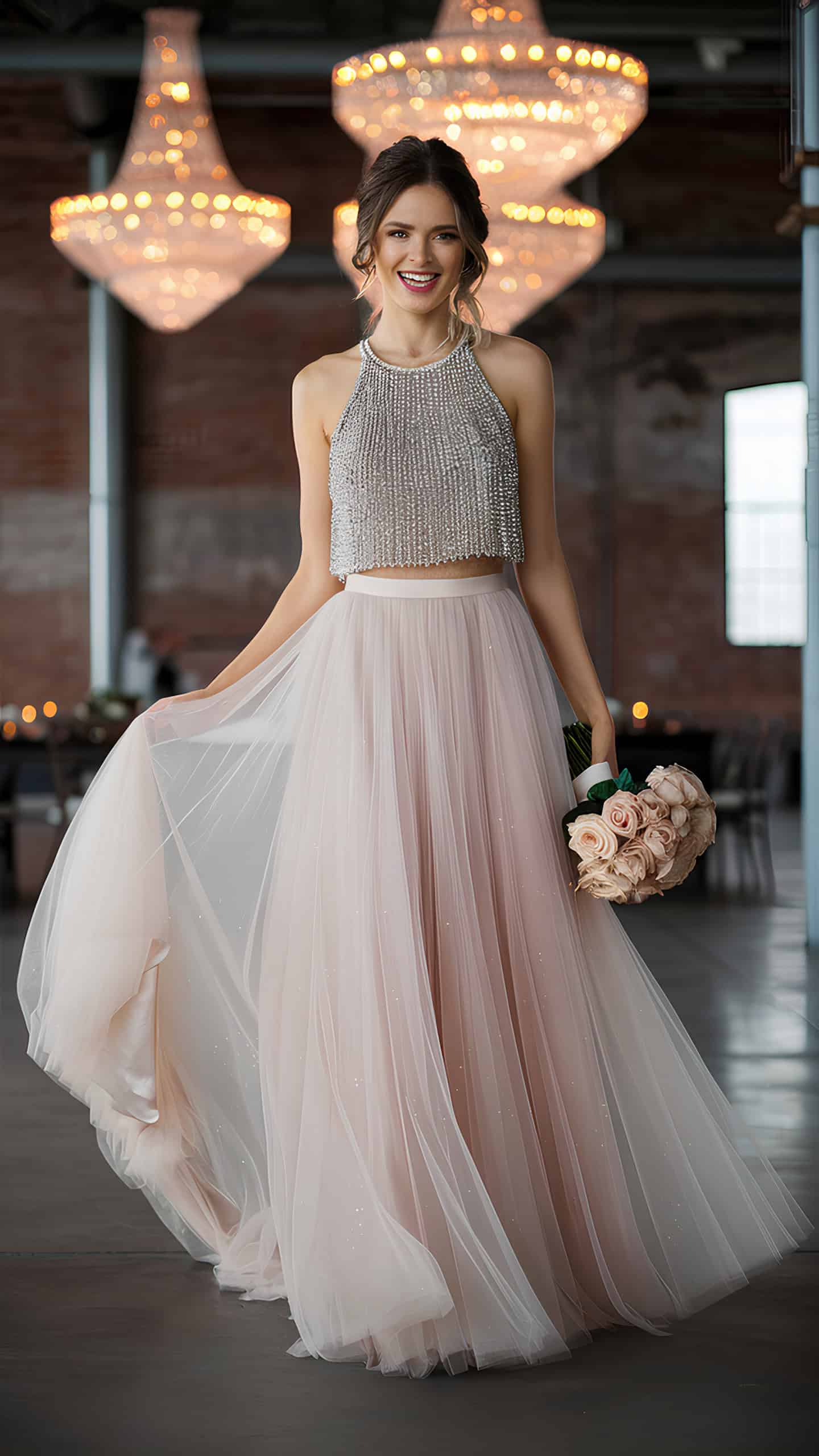 Flowy Tulle Skirt with Beaded Top