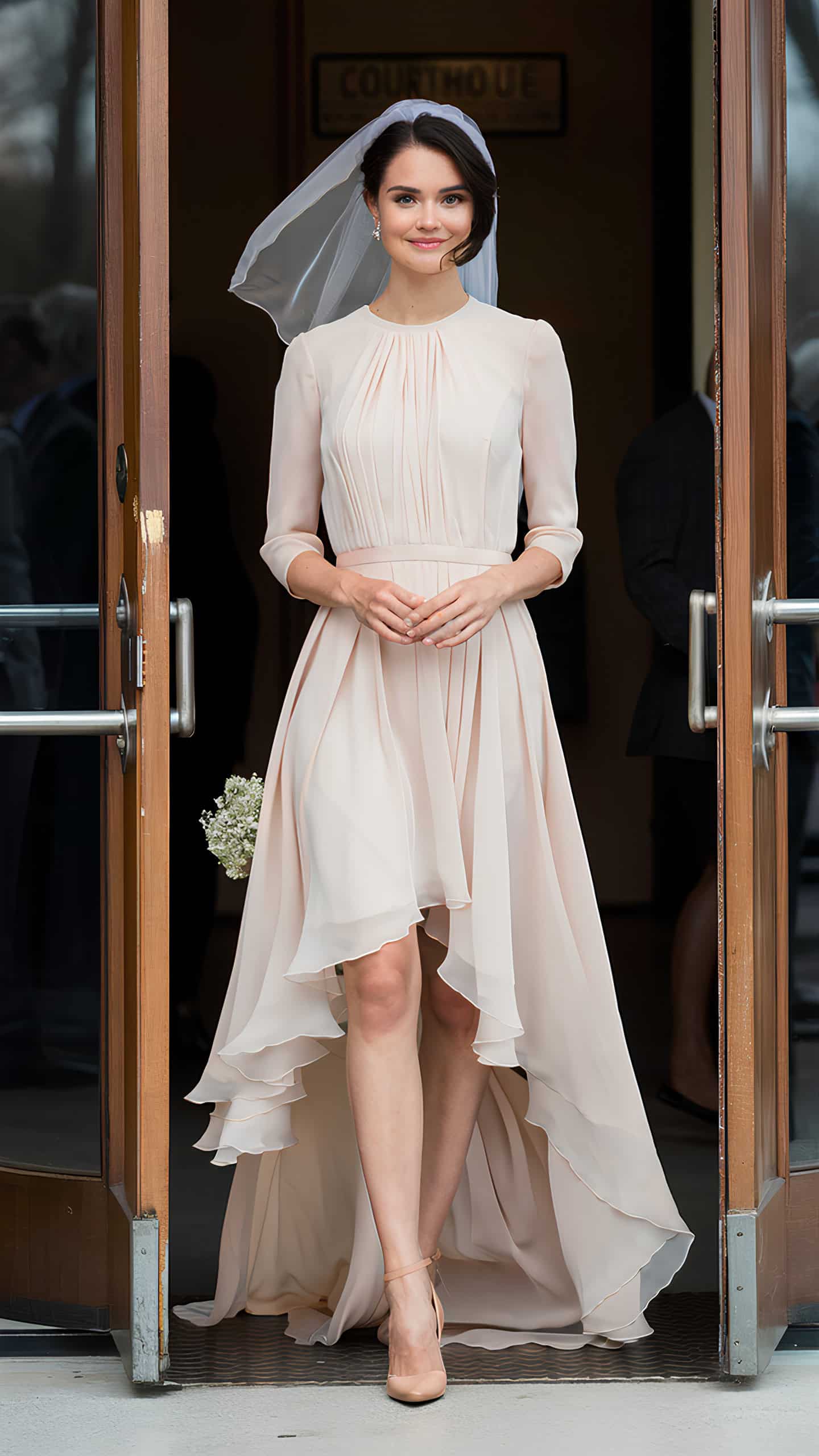 Bride in a High-Low Chiffon Dress