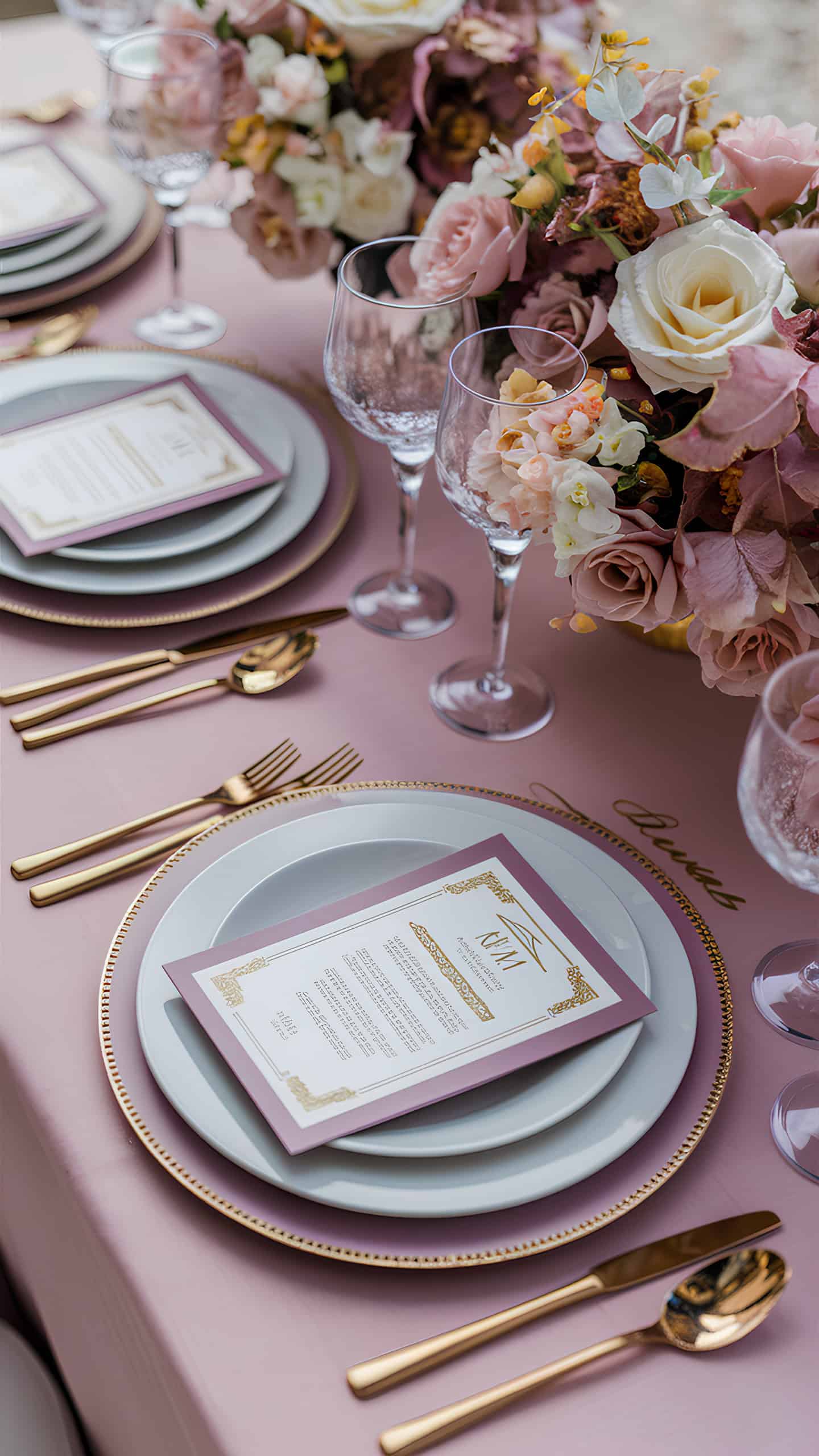 Mauve and Gold Menu Cards