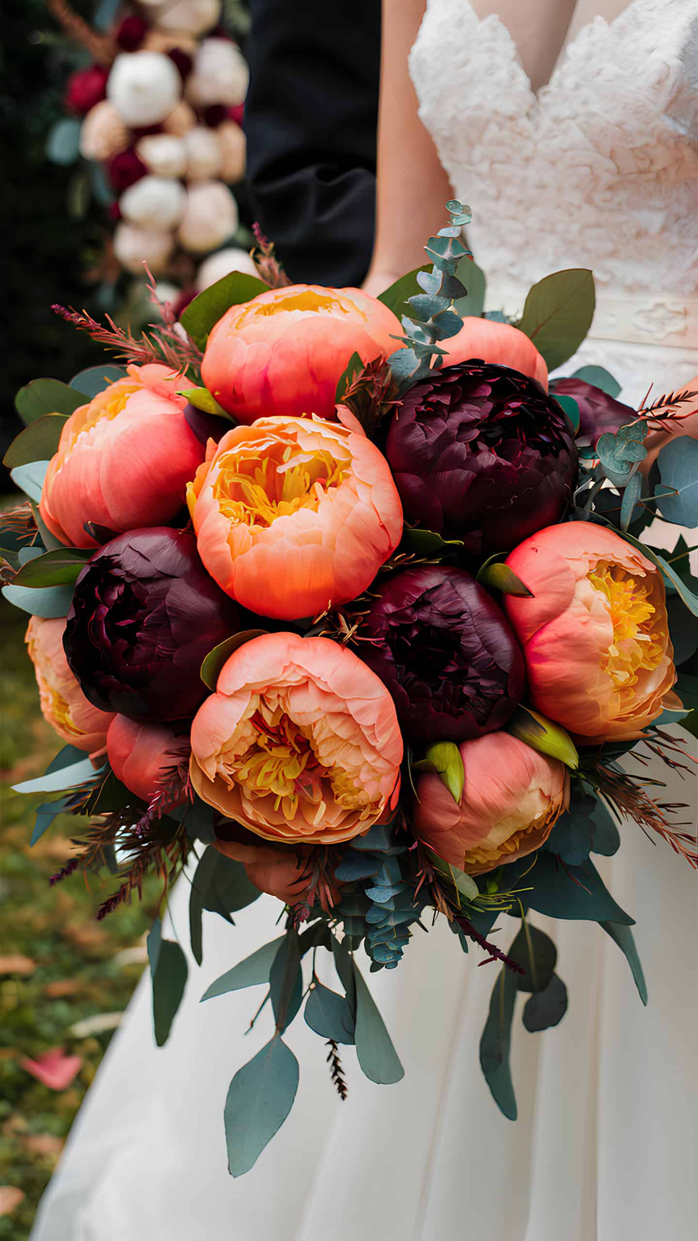 Peach and Maroon Peonies