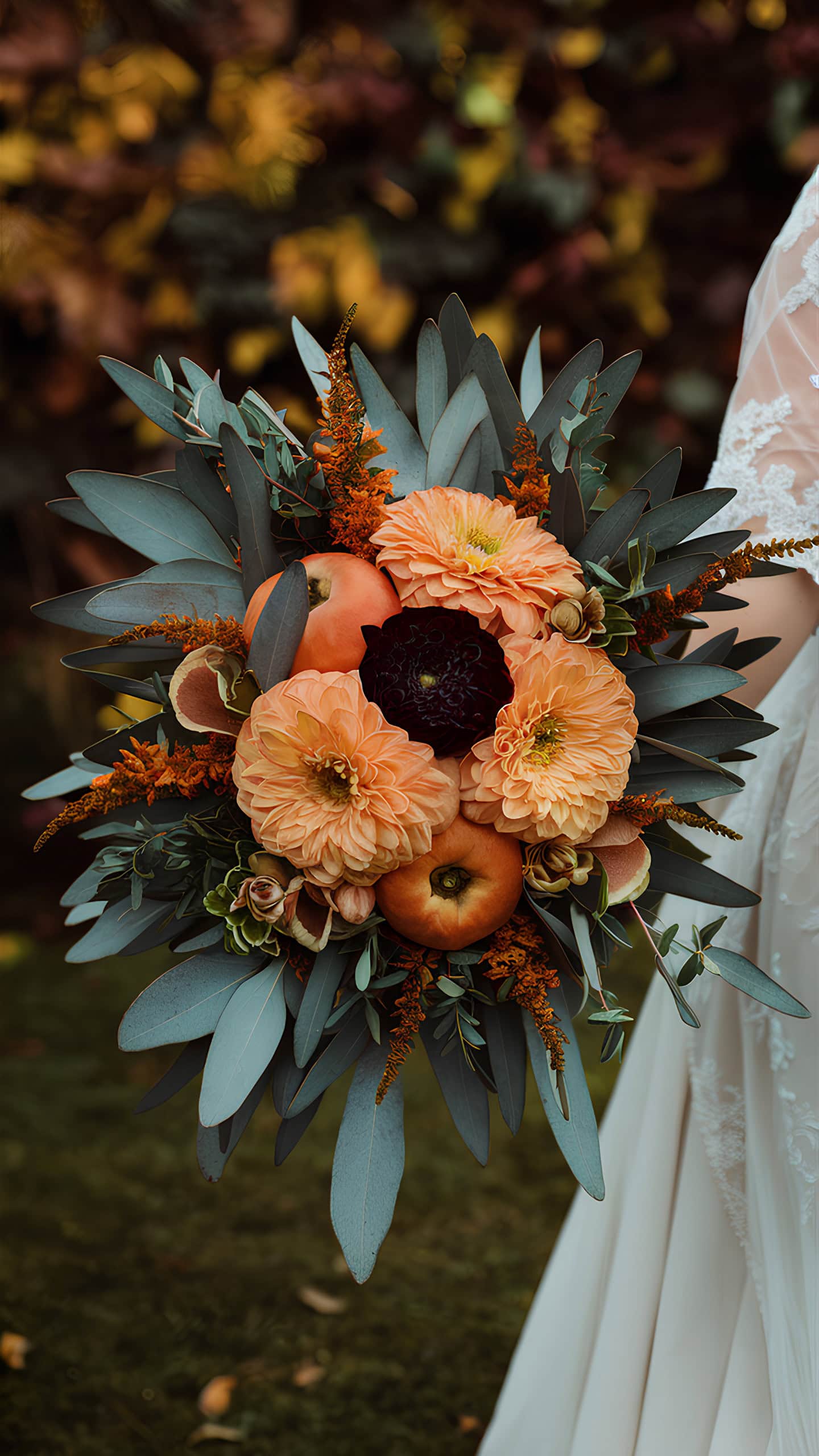 Warm Persimmon and Olive Bouquets