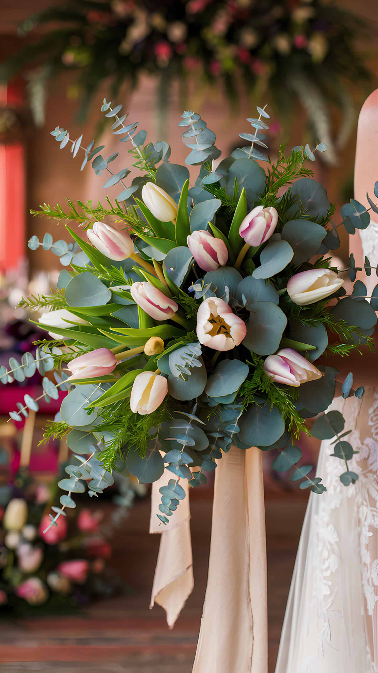 Whimsical Eucalyptus and Tulips