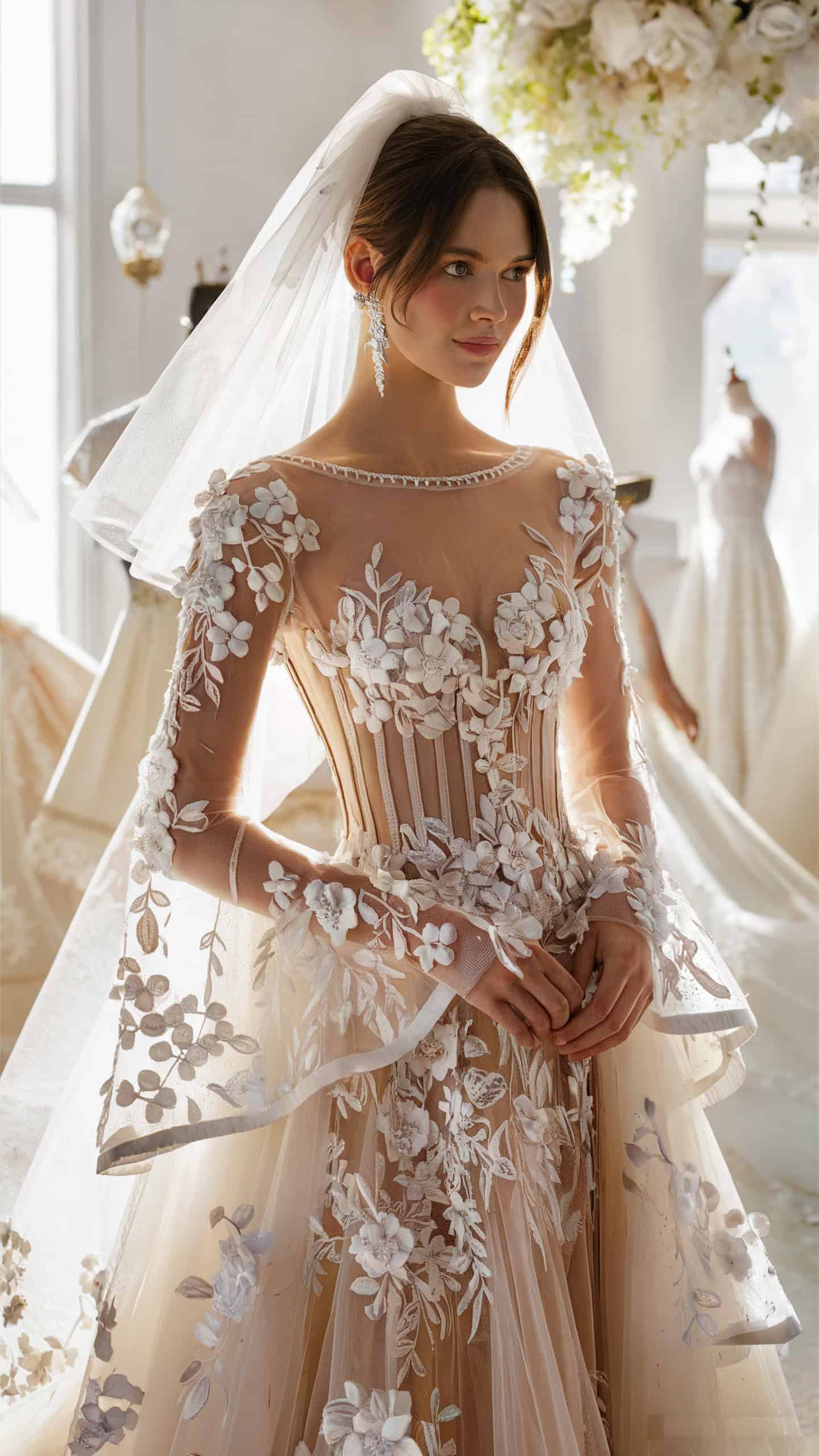 3D Floral Tulle Gown by Monique Lhuillier