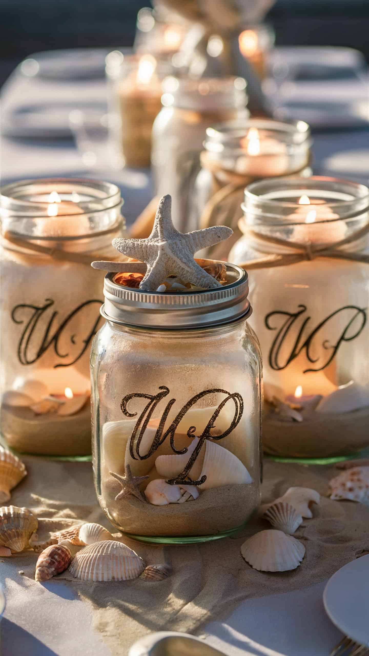 Beach-themed Mason Jars