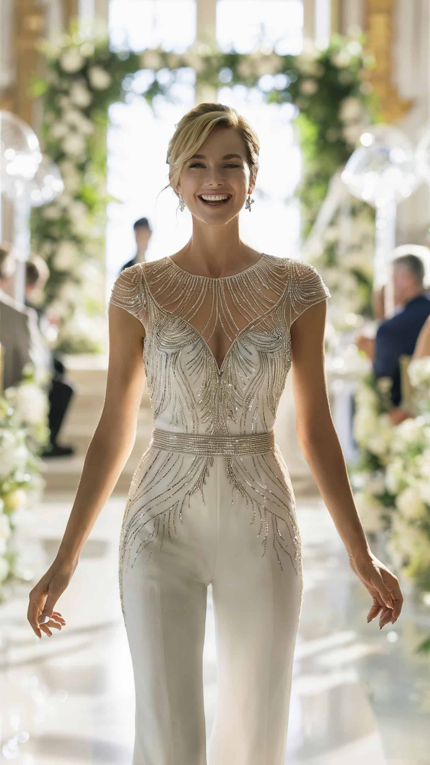 Cap Sleeve Beaded Jumpsuit