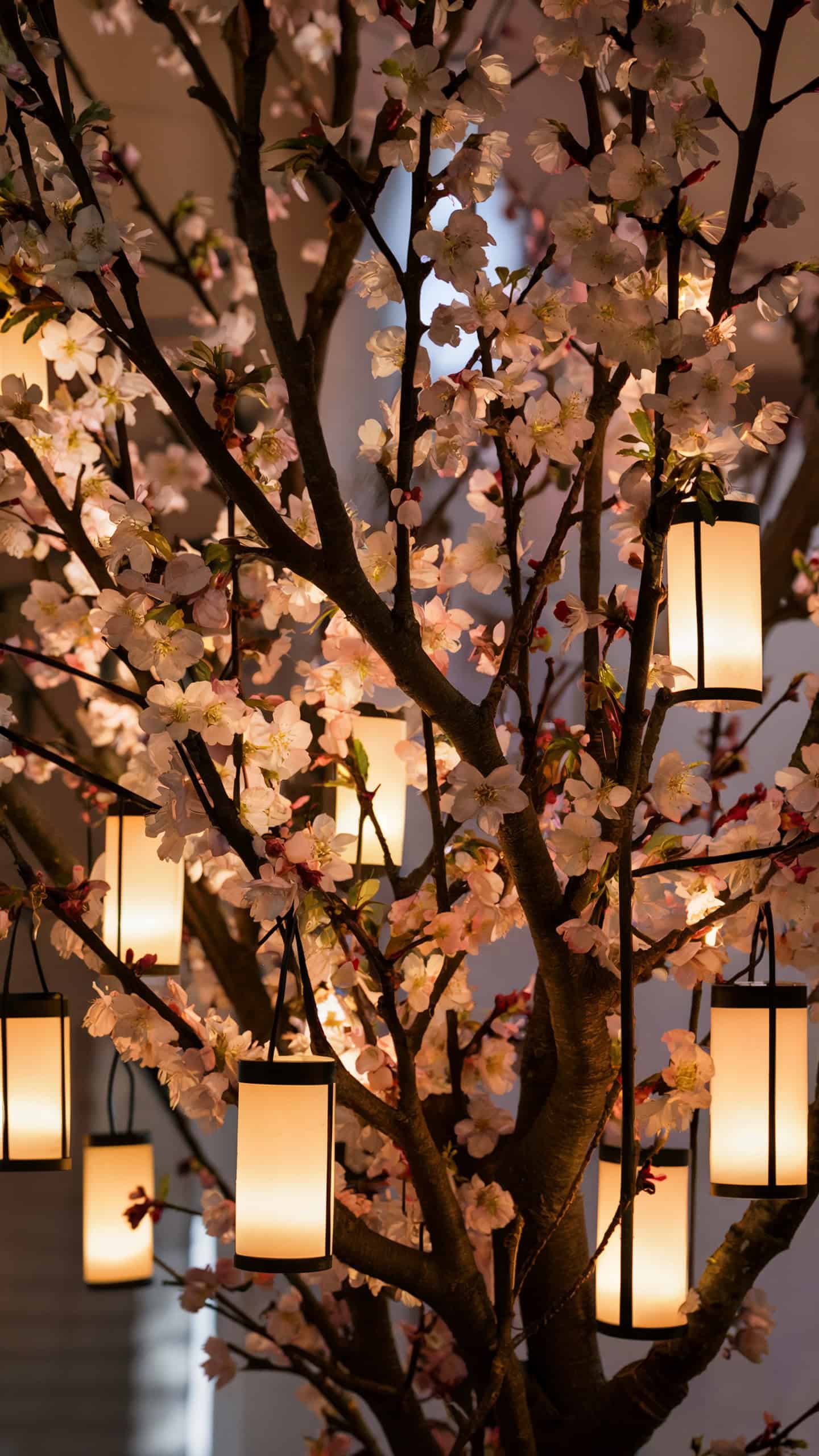 Cherry Blossom Branches with Hanging Candles