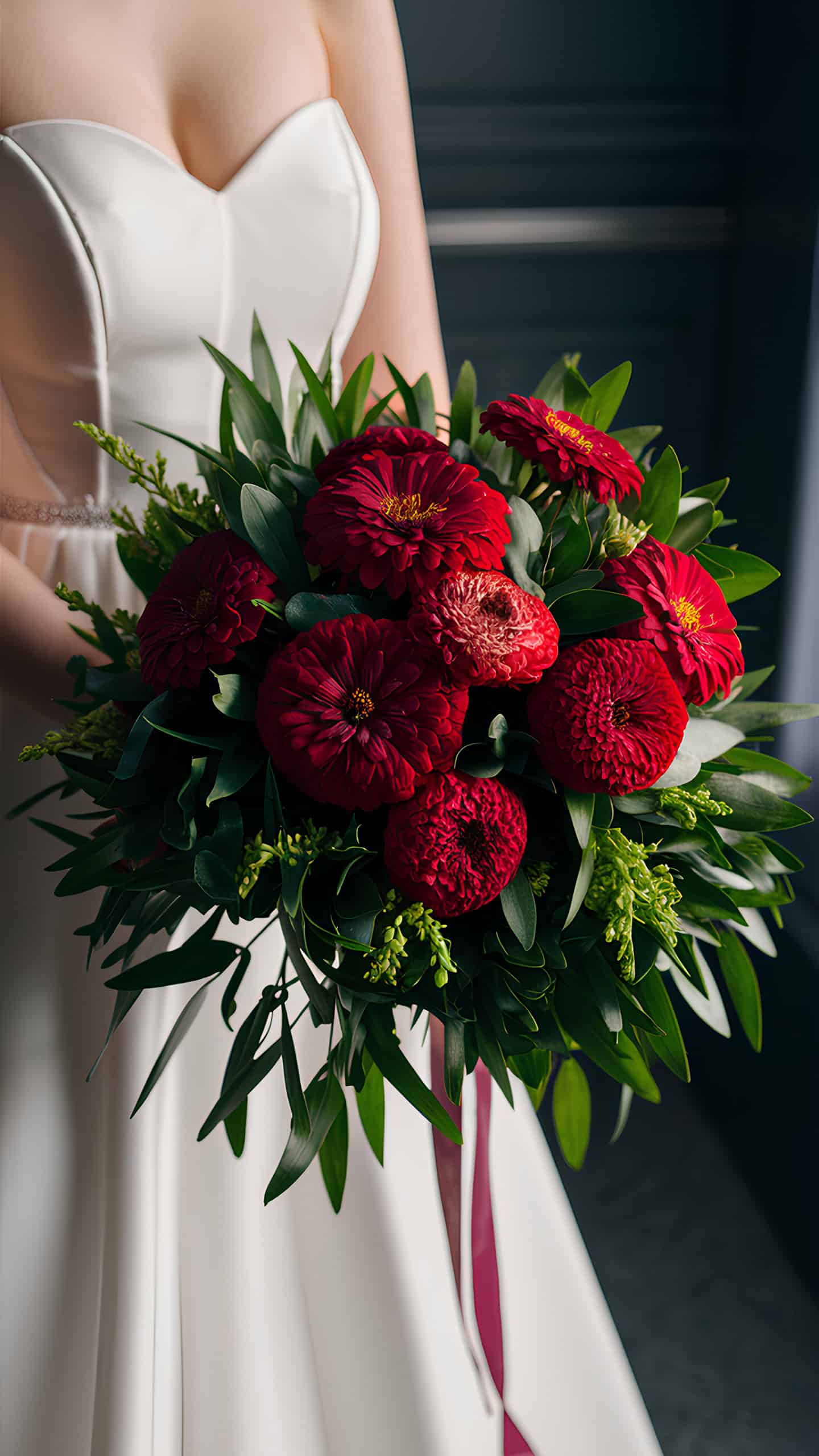 Classic Red Zinnia and Greenery