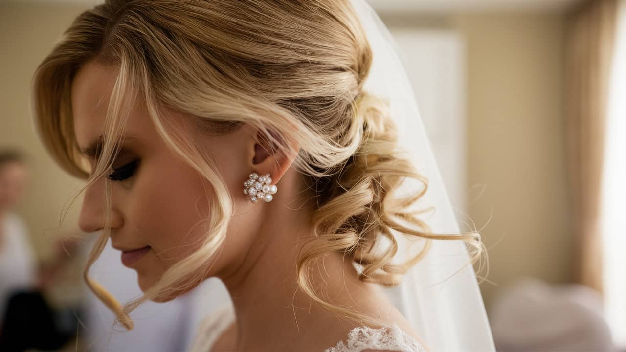 wedding earrings half up hair