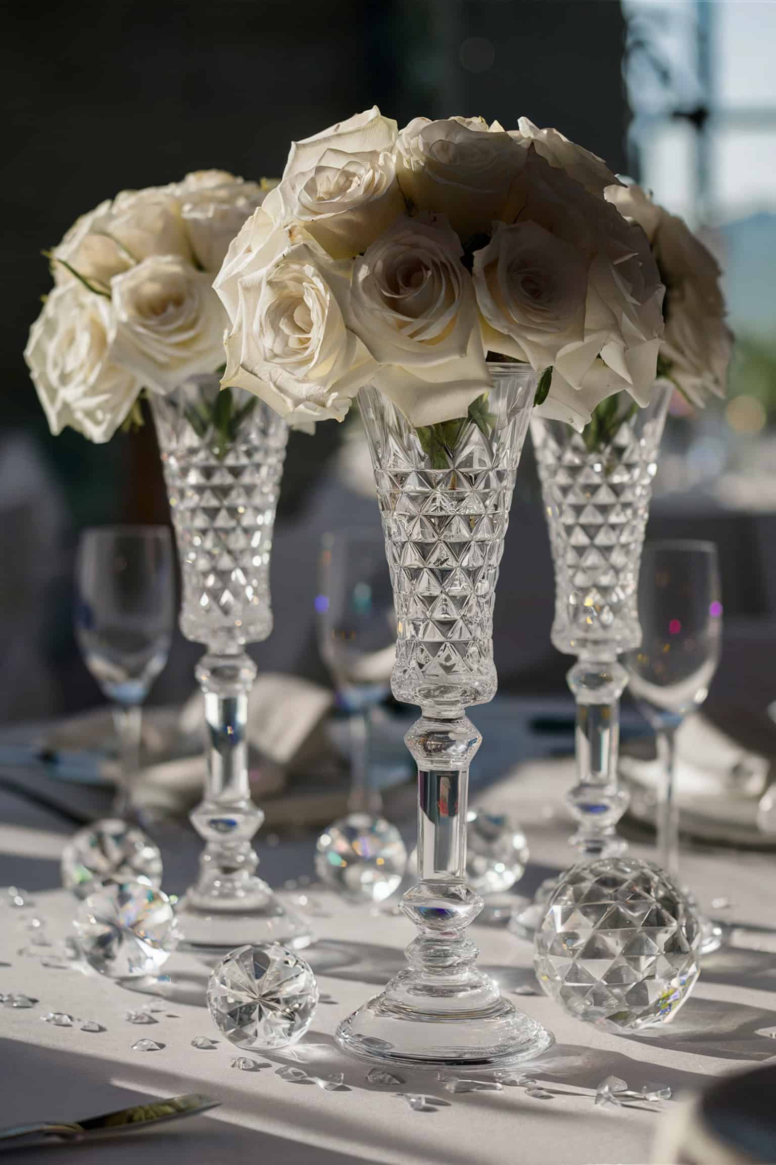 Crystal and White Rose Centerpieces