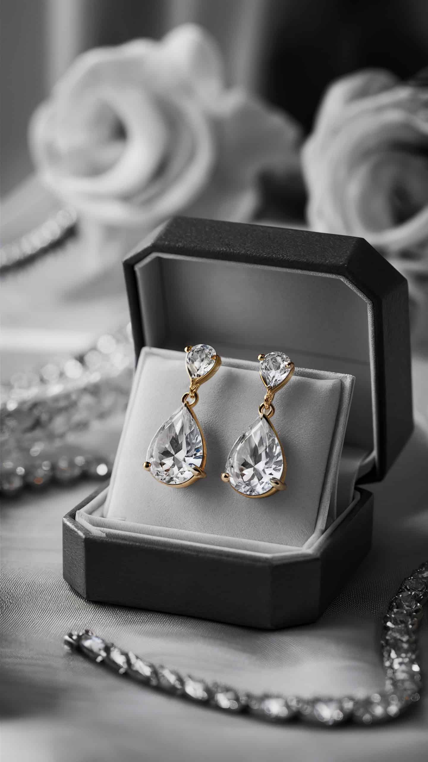Cubic Zirconia Gold Teardrop Earrings