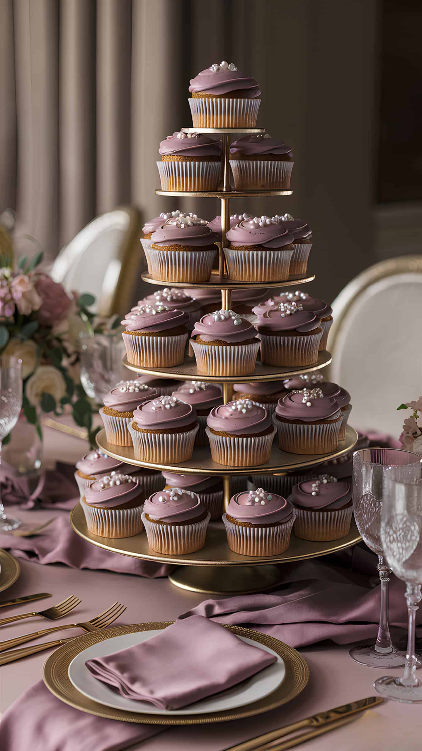 Cupcake Tower with Mauve Icing