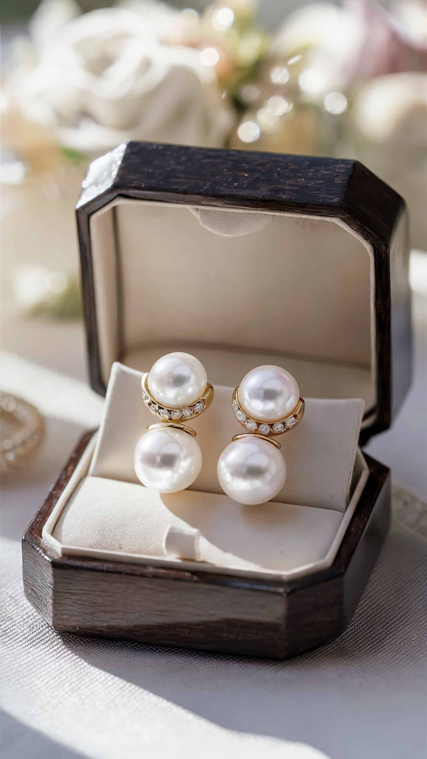 Double Pearl and Gold Earrings