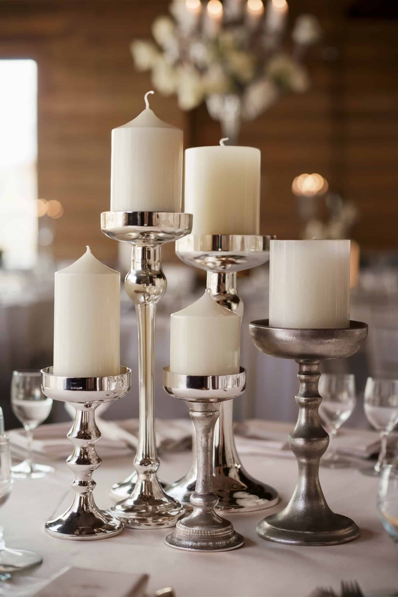 Elegant White and Silver Candle Holders