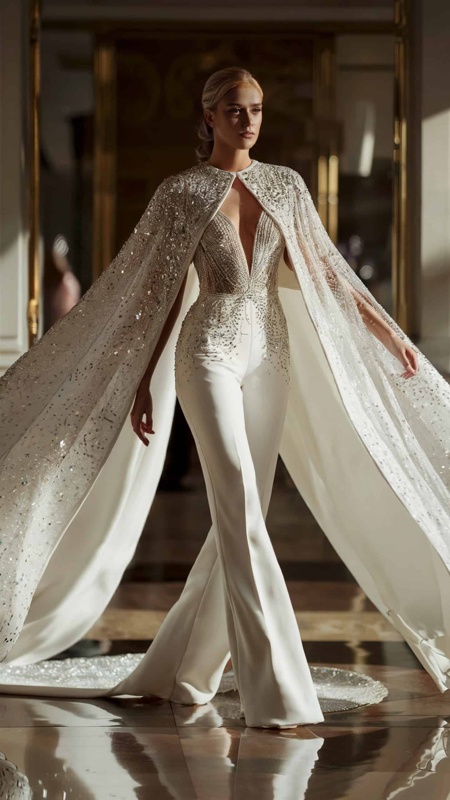 Embellished Cape Jumpsuit
