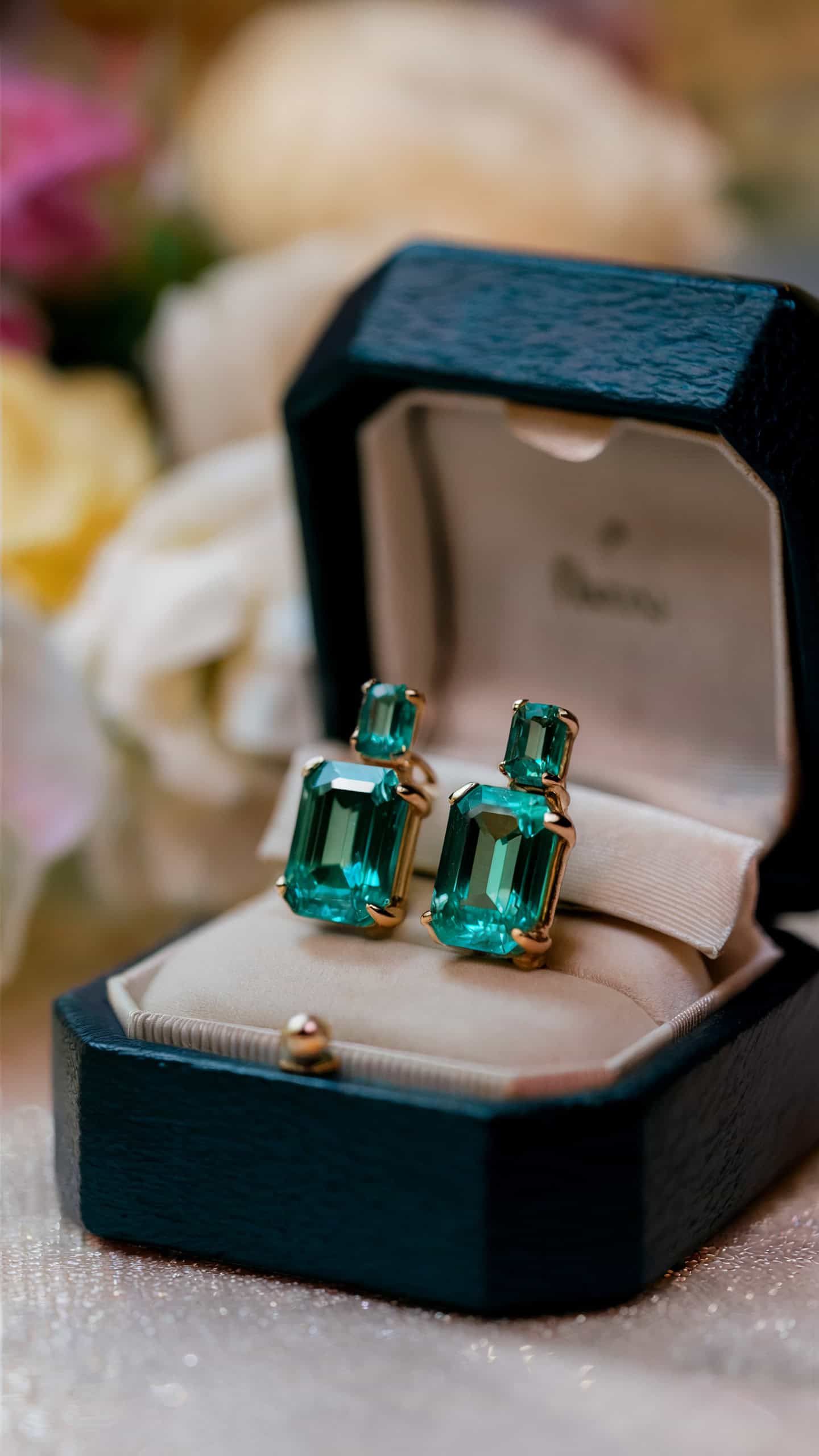 Emerald Cut Gold Earrings