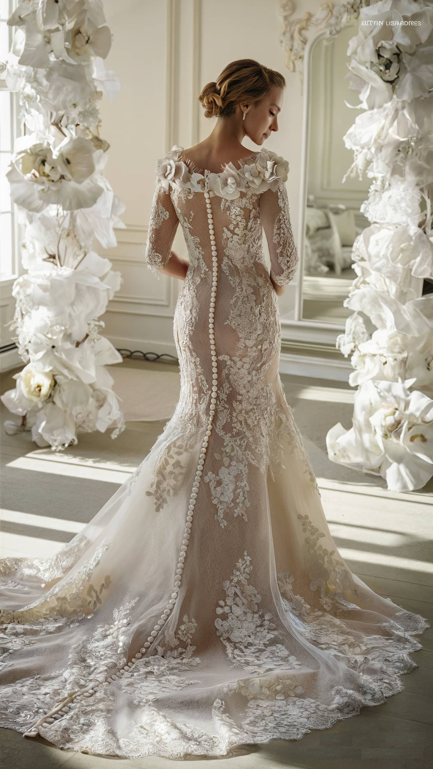 Floral Motif Bridal Dress by Justin Alexander