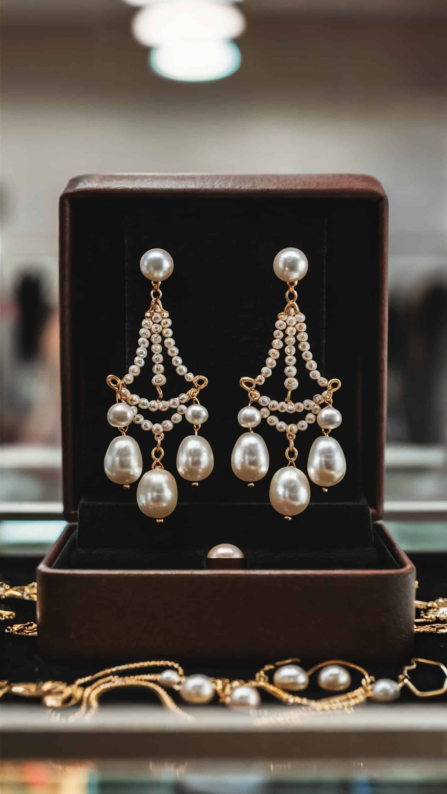 Freshwater Pearl and Gold Chandelier Earrings