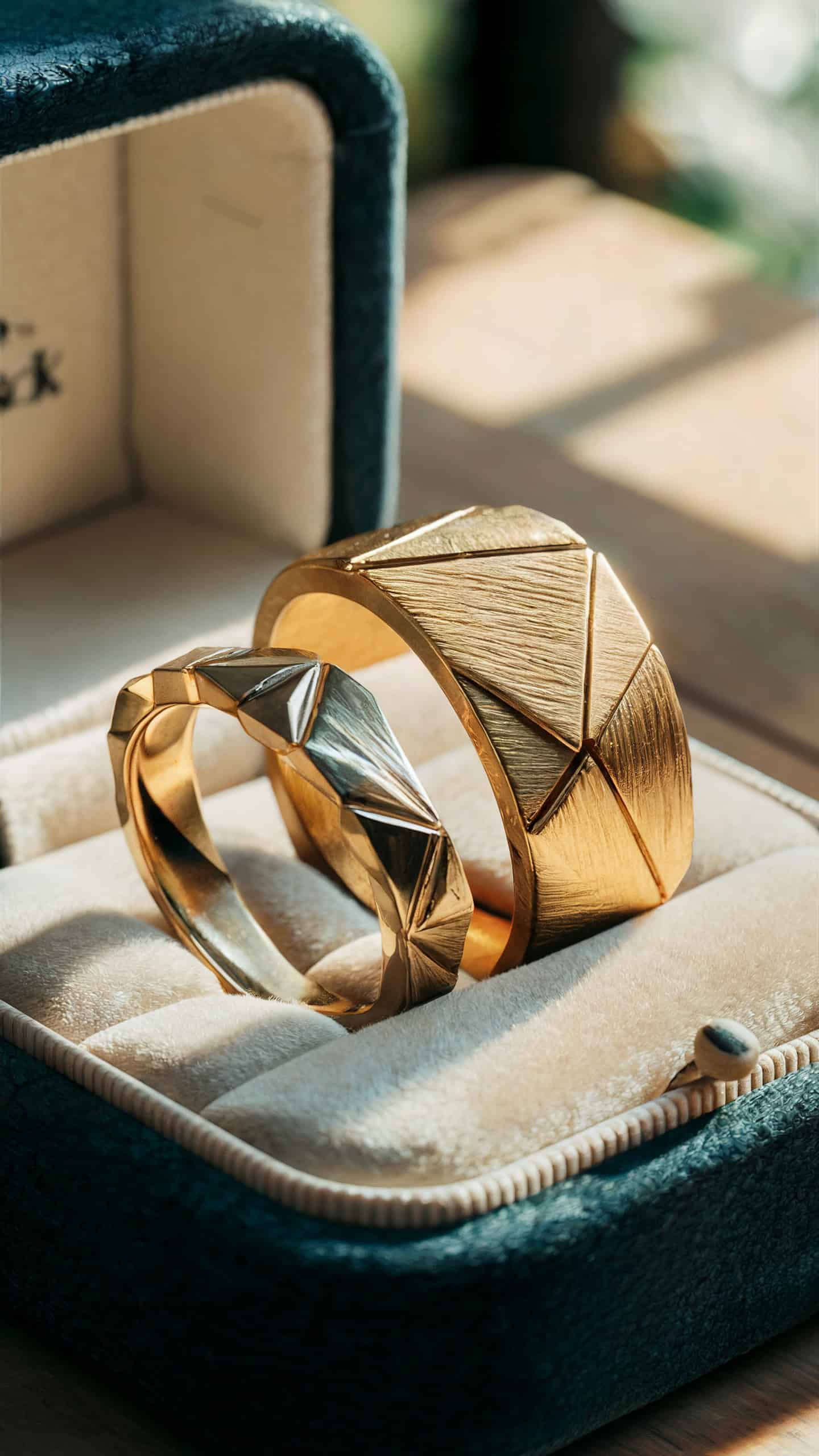 Geometric Gold Wedding Bands