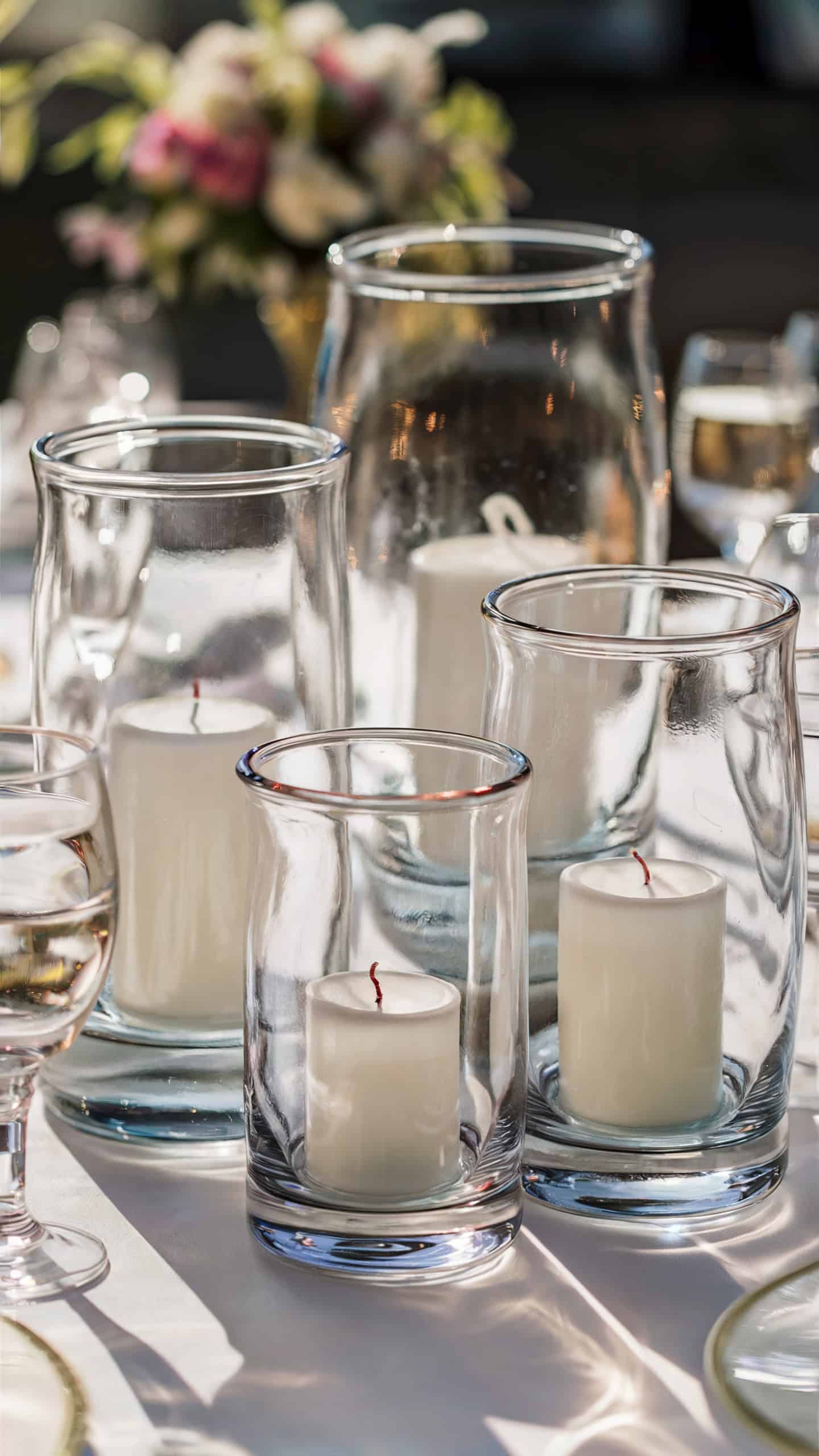 Glass Hurricane Vases with Tealight Candles