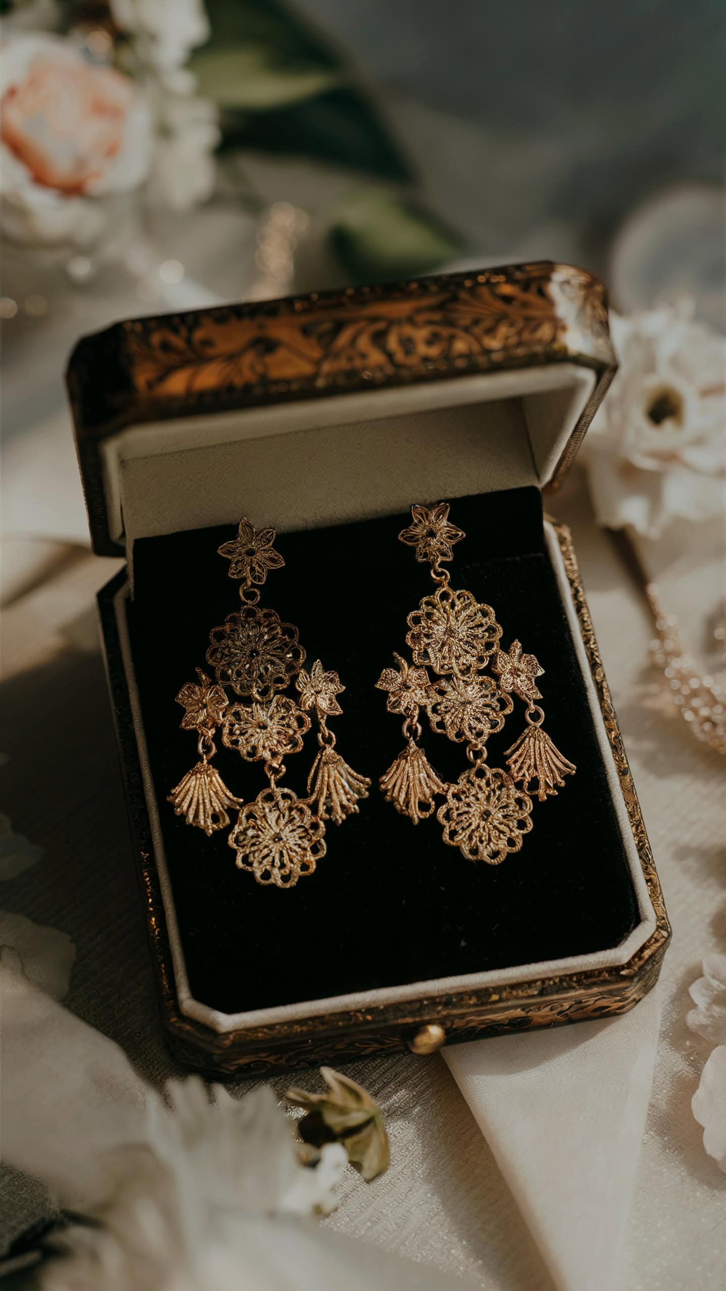 Gold Filigree Chandelier Earrings