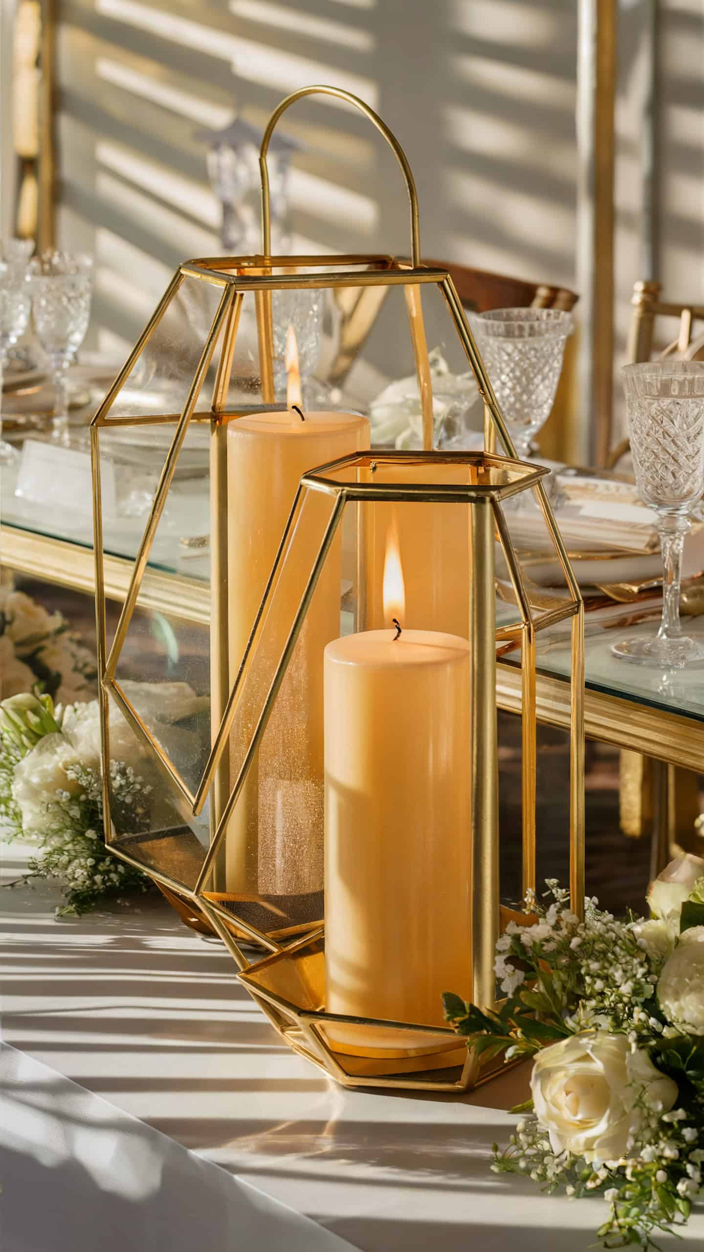 Gold Geometric Lanterns with Taper Candles
