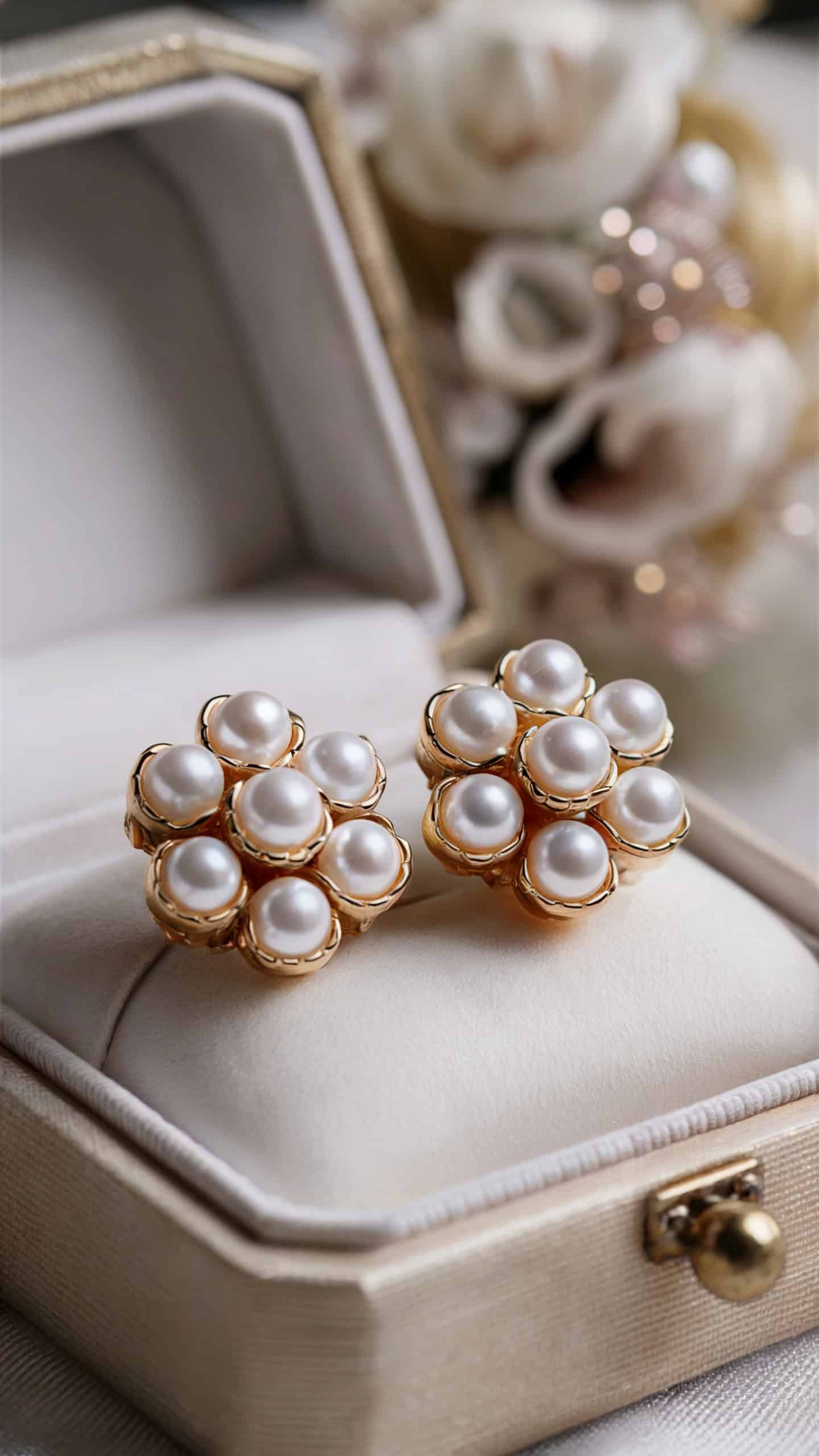 Gold Pearl Cluster Earrings