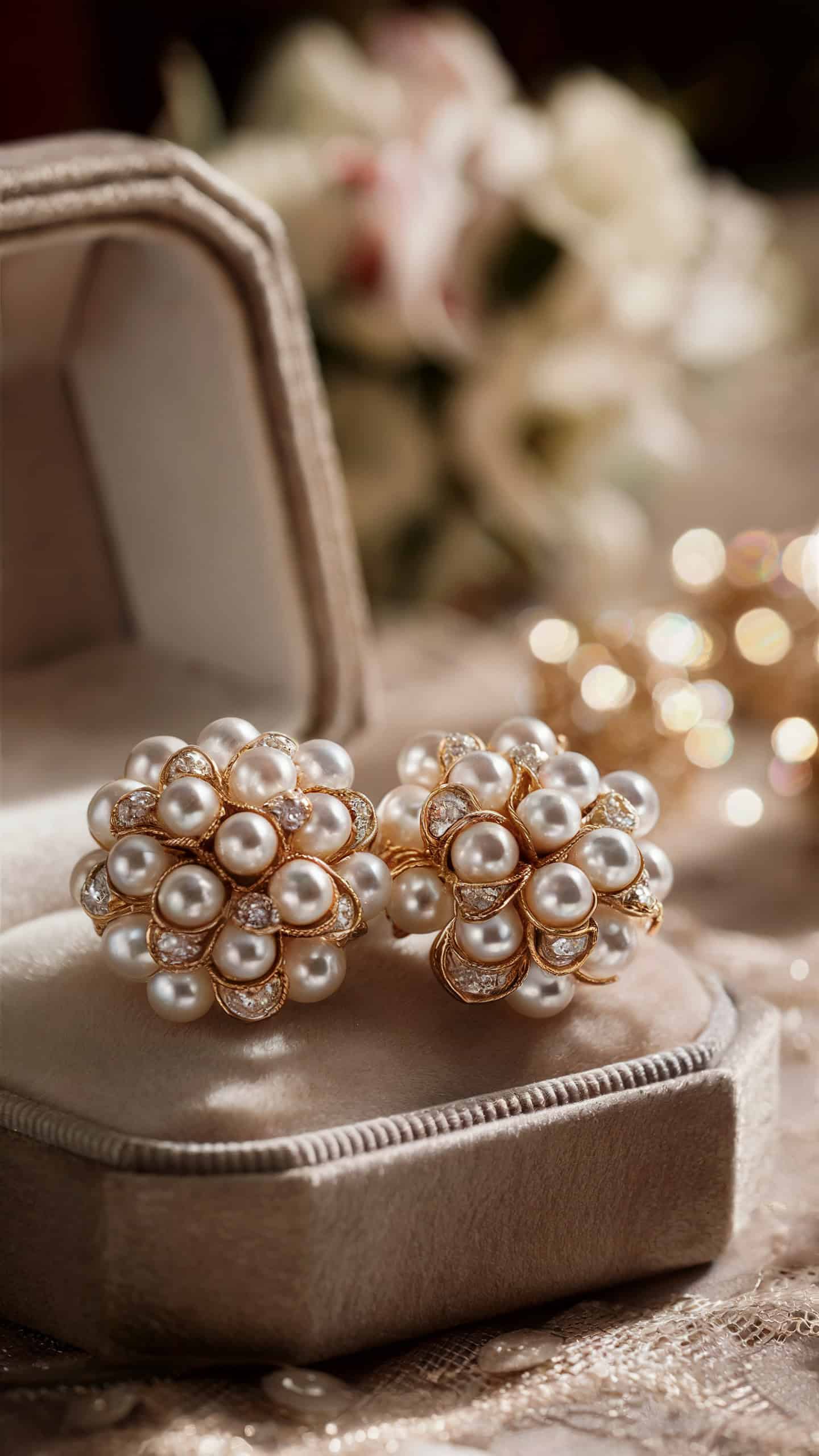 Gold and Pearl Cluster Earrings