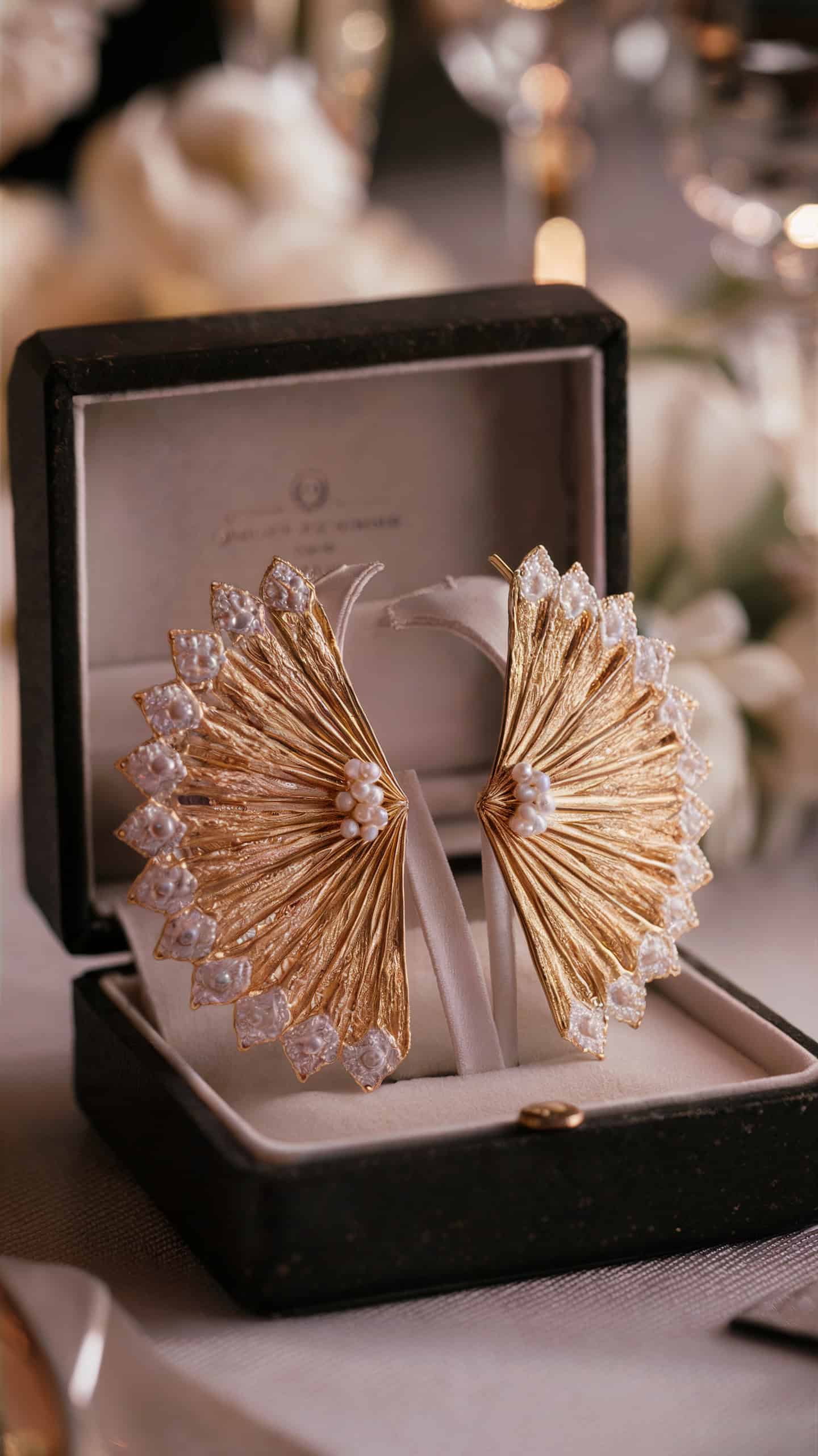 Gold and Pearl Fan Earrings