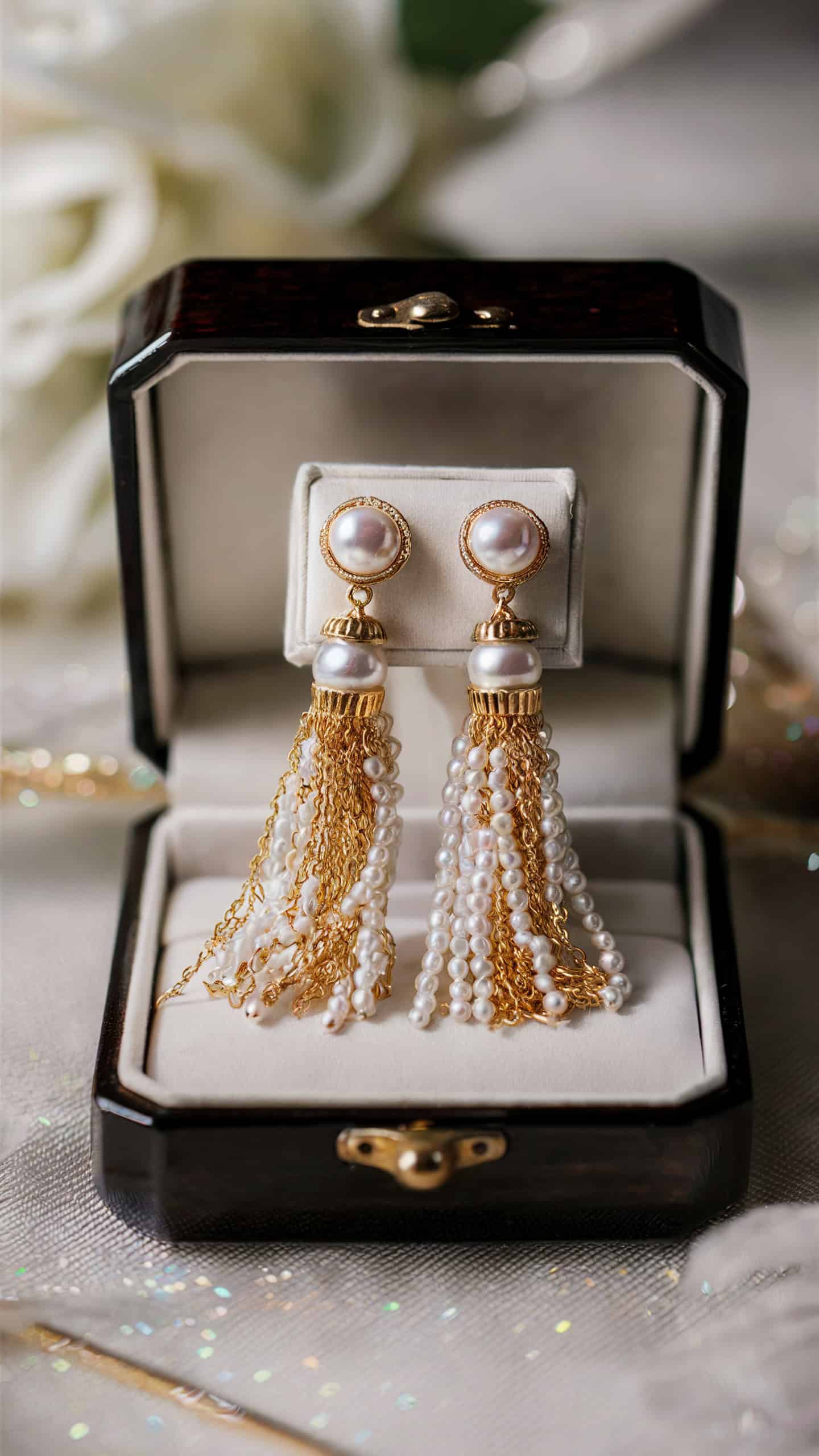Gold and Pearl Tassel Earrings