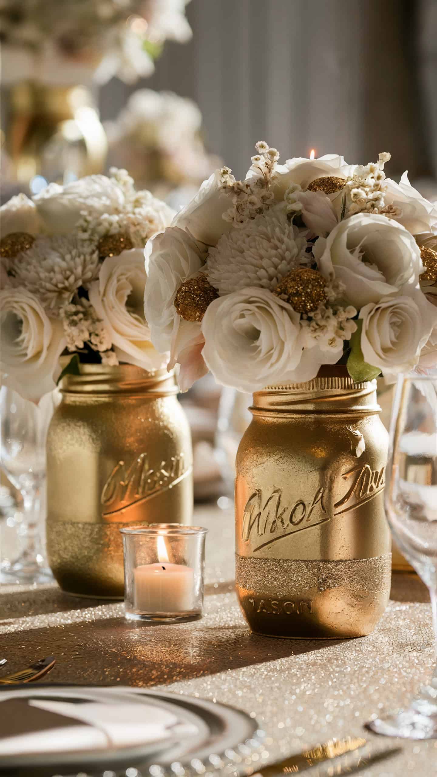 Gold-dipped Mason Jars
