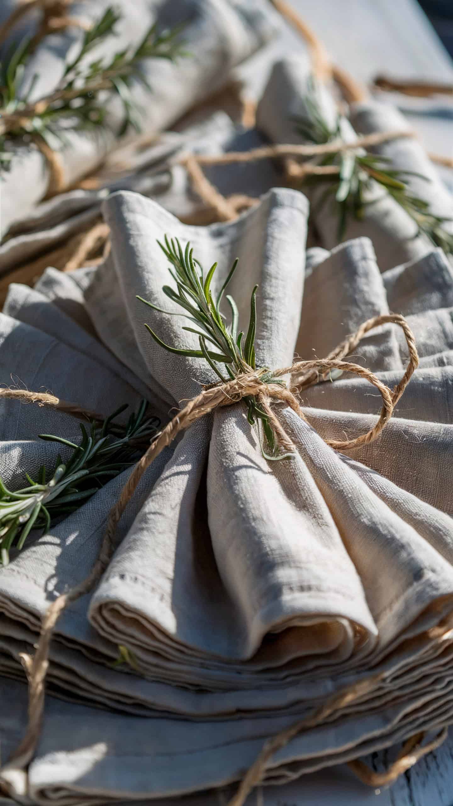 Linen Napkins with Twine Bow